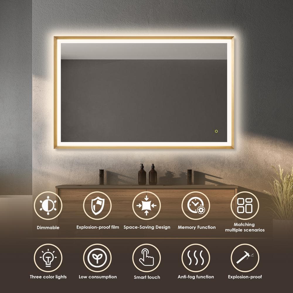Apollo 48" Gold Aluminum LED Vanity Mirror