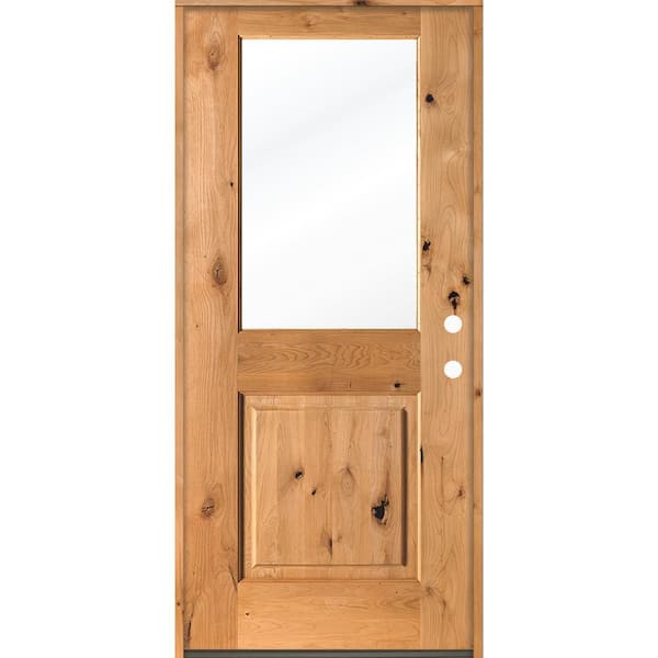 Rustic 36 in. x 80 in. Knotty Alder Left-Hand/Inswing Half-Lite Clear Glass BEHR Cedar Stain Wood Prehung Front Door