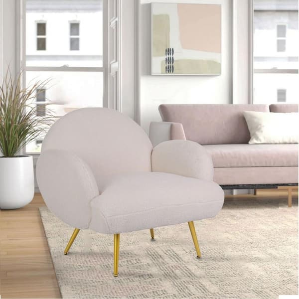 Aoibox Comfortable and Stylish White Teddy Velvet Lounge Chair