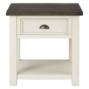 Monterey 24 in. Cream White and Brown Solid Wood End Table with 1-Drawer