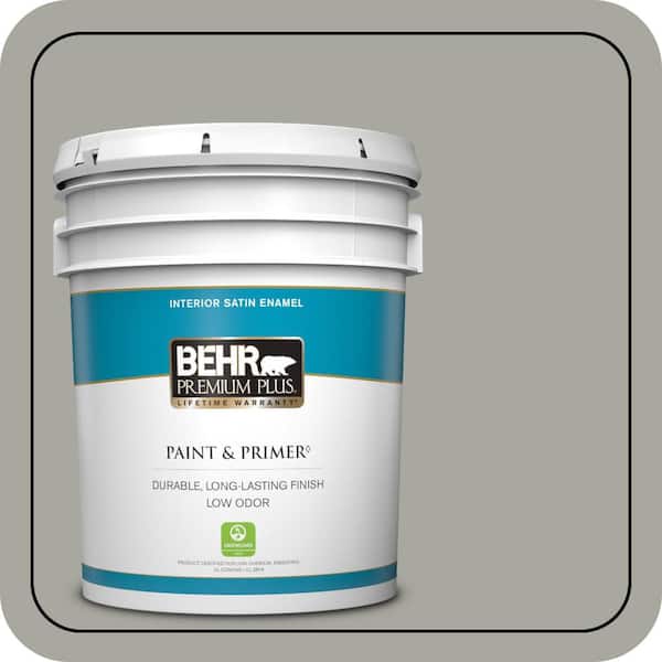BEHR PREMIUM PLUS 5 gal. #PPU25-05 Old Celadon Satin Enamel Low Odor Interior Paint & Primer
