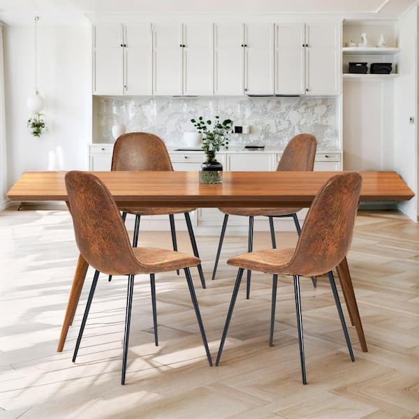 WONDER COMFORT Mid-Century Modern Brown Fabric Suede Upholstered Dining Chairs Set, Kitchen Chairs with Metal Legs for Dining Room
