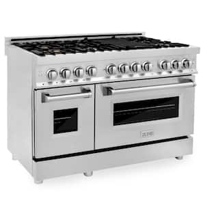 48 in. 7 Burner Double Oven Dual Fuel Range with Brass Burners in Stainless Steel