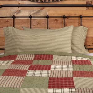 Prairie Winds Green Khaki Farmhouse Ticking Stripe Cotton King Pillowcase (Set of 2)