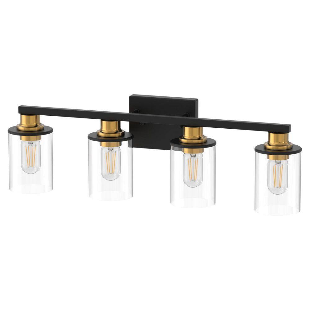 27.2 in. 4 Light Black and Gold Vanity Light with Clear Cylinder Glass Shades and E26 Sockets for Bathroom price history on PriceWatchPro