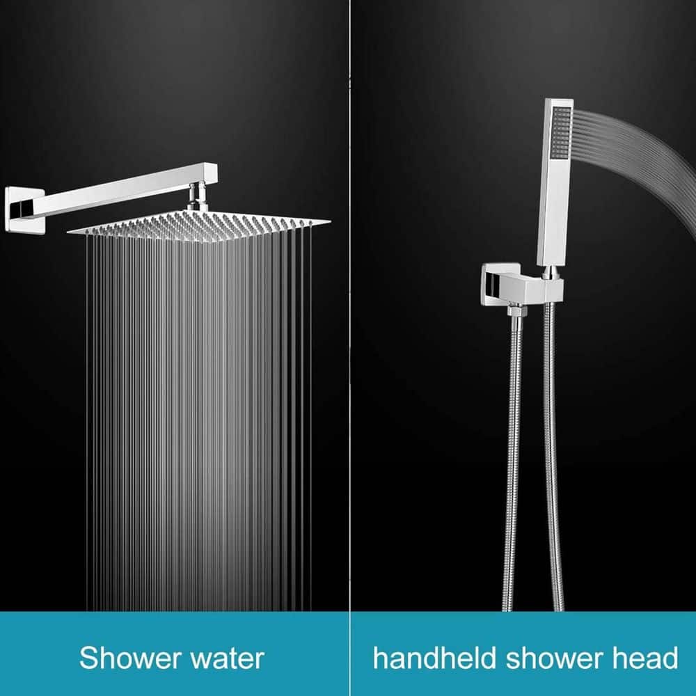 12-Inch Chrome Square Rain Shower System with Handheld and Valve