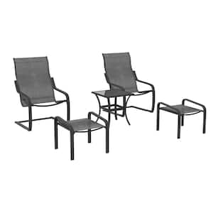 Black 5-Piece Metal Patio Conversation Deep Seating Set with Textilene Fabric Footstool