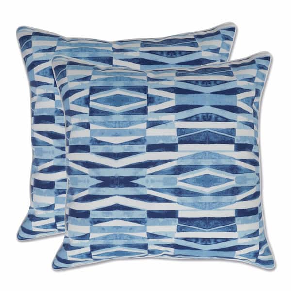 Pillow Perfect Geometric Blue Square Outdoor Square Throw Pillow 2-Pack