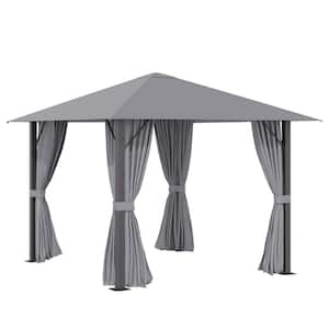 10 ft. x 10 ft. Aluminum Frame Gray Vented Roof Patio Gazebo with Sidewalls for Garden, Lawn, Backyard, Deck, Balcony