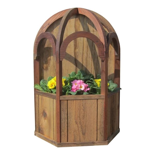 SamsGazebos 14-1/2 in. x 21 in. Brown, Wood Freestanding Wall Mount Gazebo Planter with Dome Roof