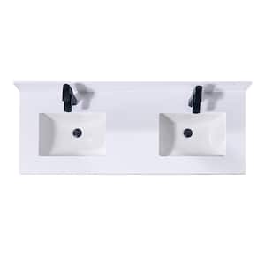 Caorle 61 in. W x 22 in. D Engineered Stone Composite Vanity Top in Snow White with White Rectangular Double Sink