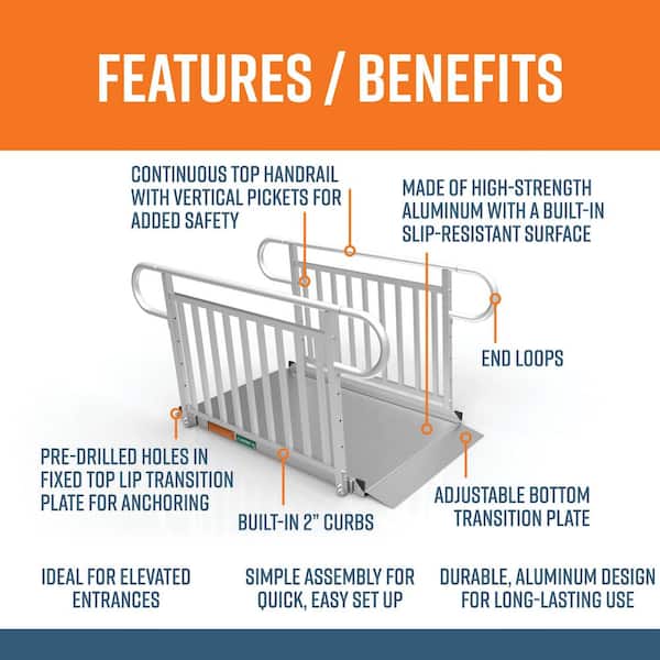 GATEWAY 3G 5 ft. Aluminum Solid Surface Wheelchair Ramp with Vertical Picket Handrails