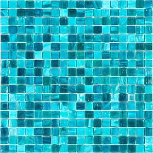 Skosh Glossy Cerulean Green 11.6 in. x 11.6 in. Glass Mosaic Wall and Floor Tile (18.69 sq. ft./case) (20-pack)