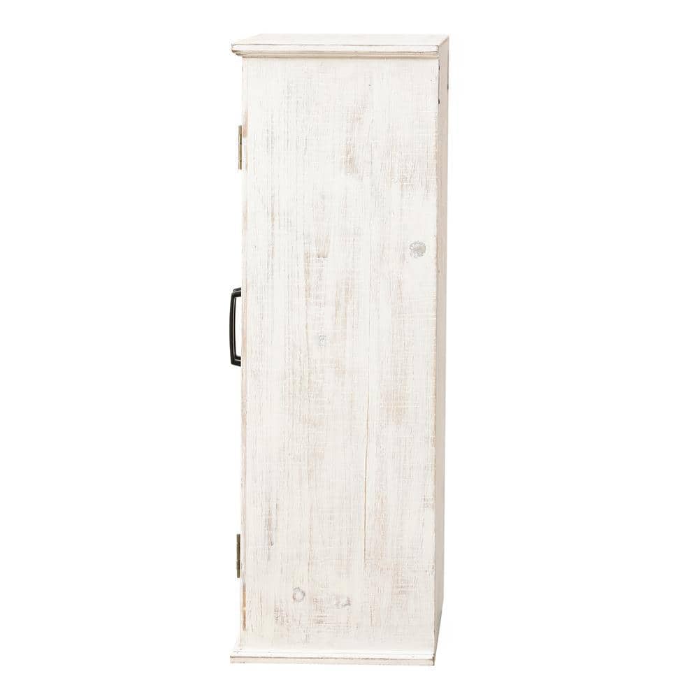 Farmhouse White and Natural Wood Cathedral-Style Wall Cabinet
