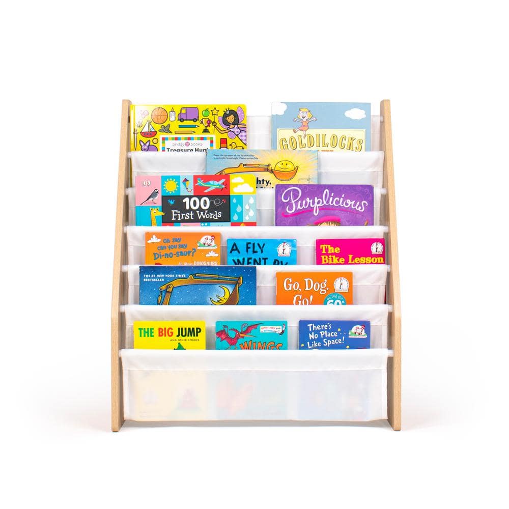 Kids' White and Natural 6-Tier Fabric Book Rack