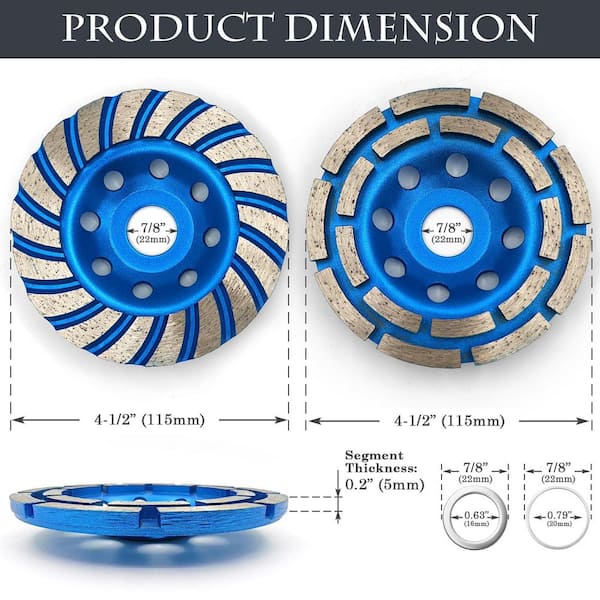 xinyoec 2-Piece Diamond Concrete Grinding Cup Wheels 115mm 4-1/2