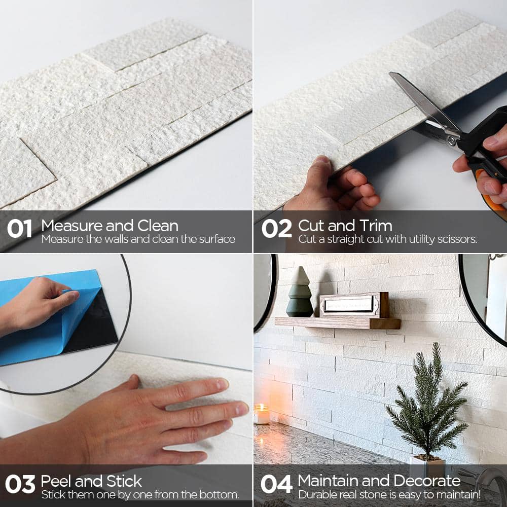 Stone White Rectangular Peel and Stick Mosaic Tile