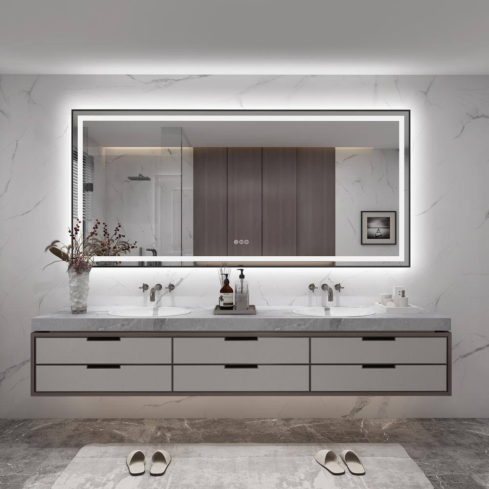 Oversized Black Aluminum LED Lighted Vanity Mirror