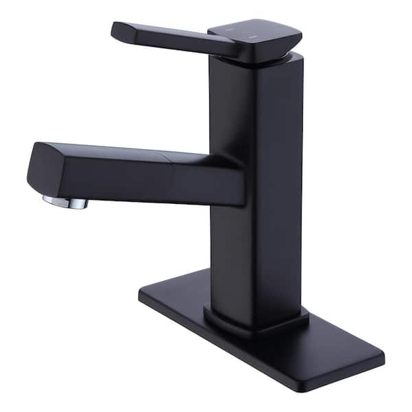 cadeninc Single-Handle Single-Hole Pull Down Sprayer Bathroom Faucet with Hot and Cold Water, Rotating Spout in Matte Black