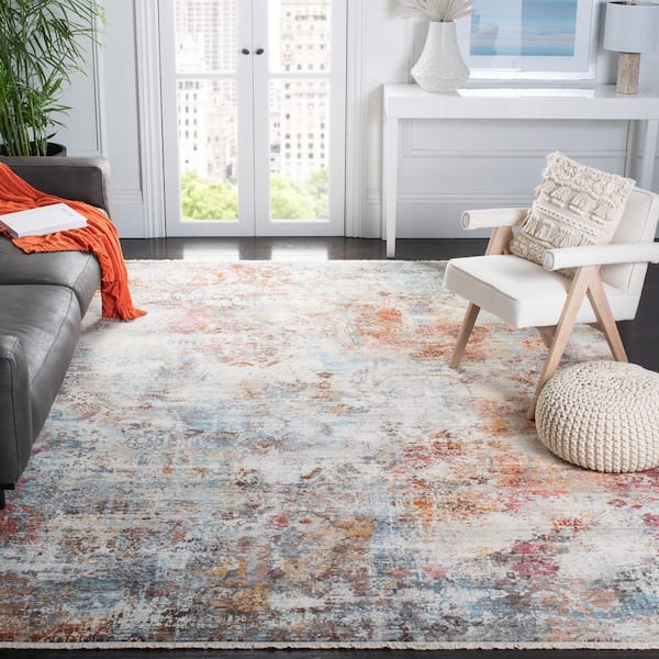 Vintage Persian 9 ft. x 12 ft. Rust/Blue Ornate Marble Area Rug