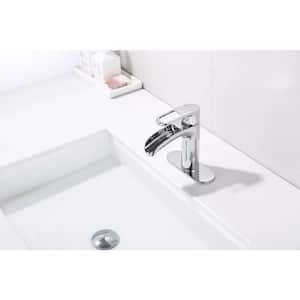 Mondawell Open Waterfall Single Handle Single Hole Low Arc Bathroom Faucet with Deckplate in Chrome
