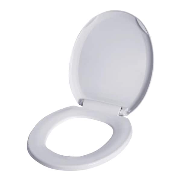 PLUMBFLEX Round Molded Plastic, Adjustable Hinge Front Toilet Seat in White 15-1/4 in. x 13-3/4 in. x .67 in.