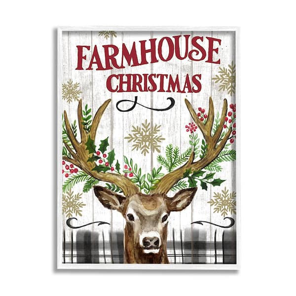 Stupell Industries Farmhouse Christmas With Plaid 1 Piece Framed Graphic Print Animal Poster Art Print 14 in. x 11 in.