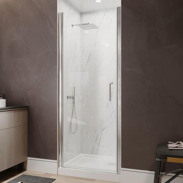 30-32 in. W x 72 in. H Pivot Frameless Shower Door in Brushed Nickel with 1/4 in. (6 mm) Clear Tempered Glass