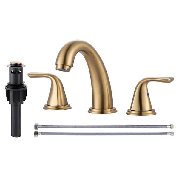 ALEASHA 8 in. Widespread Double Handle Bathroom Faucet in Brushed Gold