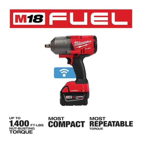 M18 FUEL ONE-KEY 18V Lithium-Ion Brushless Cordless 1/2 in. Impact Wrench w/ Friction Ring, M18 5.0 Ah Battery
