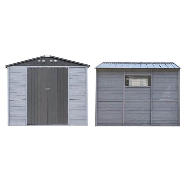 8 ft. W x 8 ft. D Gray Iron-Wood Combination Tool Storage Shed with Side Windows (64 sq. ft.)