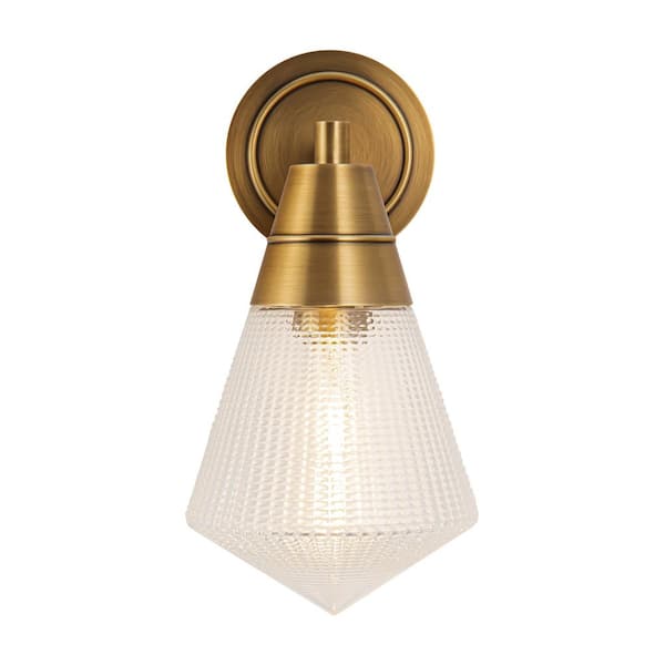 ALORA MOOD Willard 6-in 1 Light 60-Watt Vintage Brass/Prismatic Glass Vanity Light