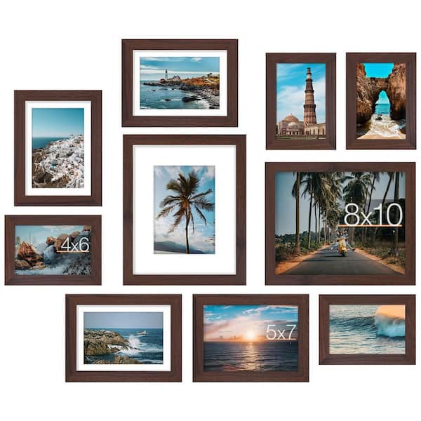 Angel Sar Brown Wall Mounting Gallery Frame Set for Collage Wall Decor and Tabletop Display for Home, Hotel and Office (10-Pack)