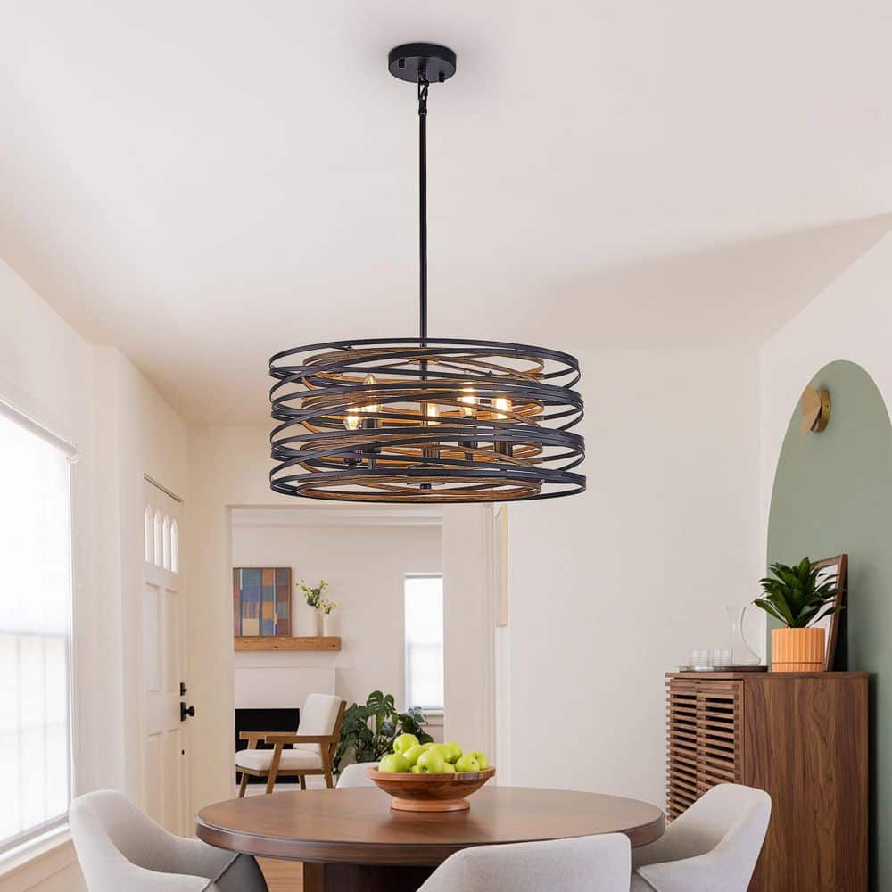 5-Light Black Walnut Metal Cage Chandelier Rustic Industrial Pendant Light for Kitchen Island and Dining Room (No Bulbs) price history on PriceWatchPro