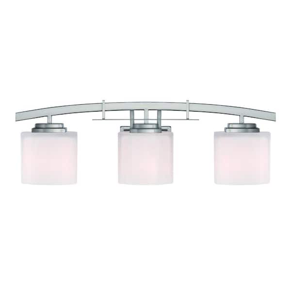 Hampton Bay Architecture 3-Light Brushed Nickel Vanity Light with Etched White Glass Shades