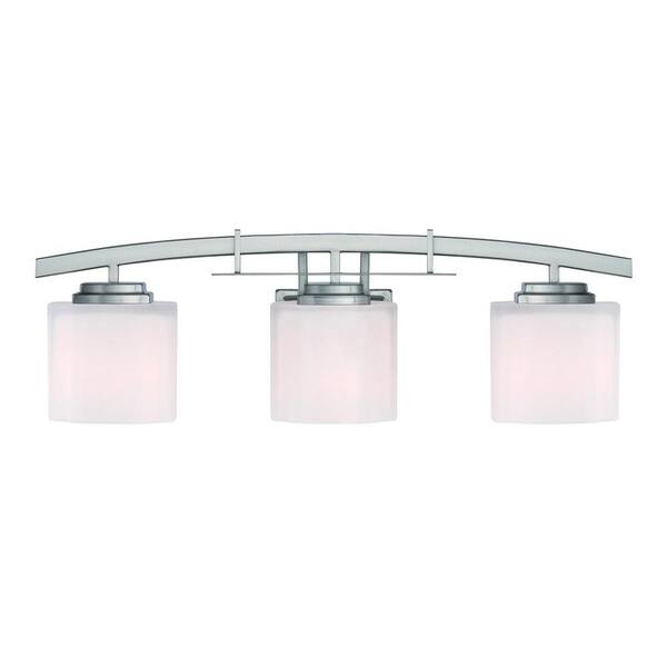 Hampton Bay Tavish 24 In. 3-Light Brushed Nickel Classic Vanity With Frosted Glass Shade HB2076-35 - The Home Depot