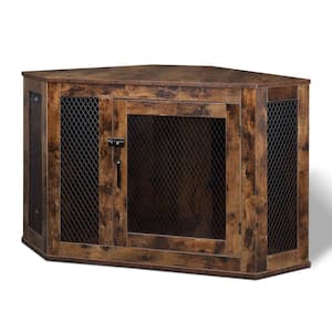 Furniture Corner Dog Crate Lockable Doors with Wood and Mesh