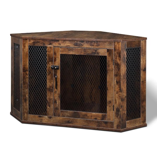 Winado Furniture Corner Dog Crate Lockable Doors with Wood and Mesh