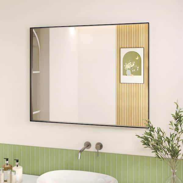 32 in. W x 40 in. H Black Aluminum Rectangular Framed Wall Bathroom Vanity Wall Mount Mirror