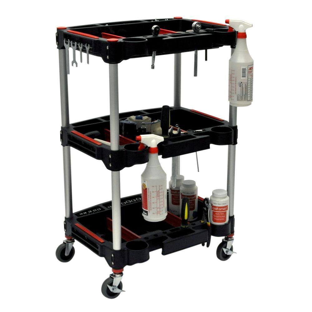 Details about   Luxor Mc-3 Tool 3 Shelf Storage Plastic Rolling Utility Mechanics Cart Red Black 