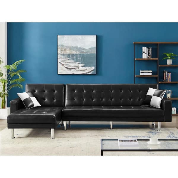Boyel Living 120 In Black High Quality Faux Leather 3 Seats Convertible Sofa With Nailhead Trim And Paint Metal Legs Wfzy Bk 030pu The Home Depot 3 Seats Convertible Sofa, Paint For Leather Furniture Home Depot