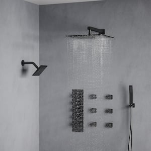 15-Spray Fixed and Handheld Shower Head with 16 in. Wall Mount Dual Shower Heads in Black