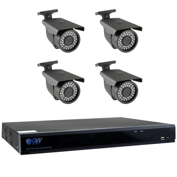 GW Security 8 Channel HD-Coaxial 5MP Security Surveillance System 4 Bullet Cameras 2.8 mm - 12 mm Lens 98 ft. IR and 2TB HDD