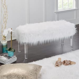 Vanessa White Fur Storage Bench