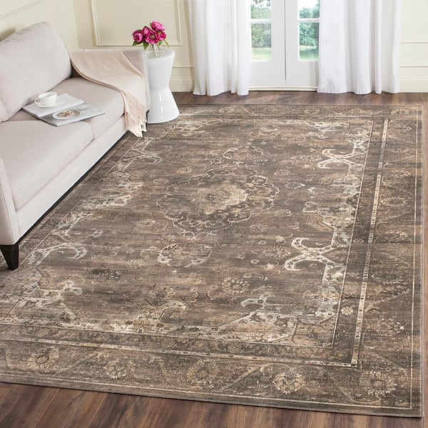 Vintage Soft Anthracite 8 ft. x 11 ft. Border Distressed Floral Area Rug