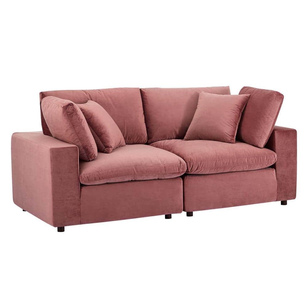 Dusty Rose Velvet Loveseat with Down Fill Cushions