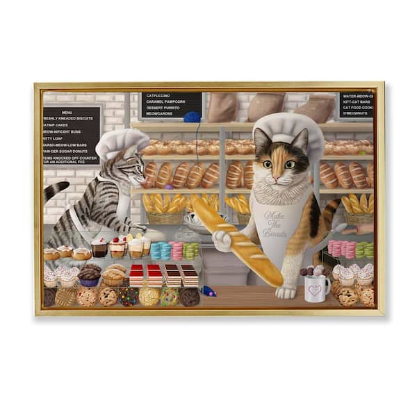 Stupell Industries Meow Bakery Funny Cats by Mehu Art Gold Floater Frame Food Graphic Art Print 17 in. x 25 in.