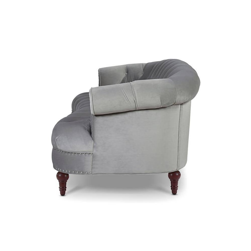 Opal Grey Velvet Chesterfield Sofa with Nailhead Accents and Wood Frame