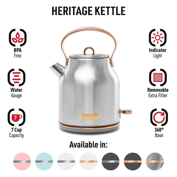 Haden Heritage 1.7 Liter Stainless Steel Electric Tea Kettle - Steel / Copper