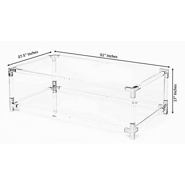 FABULAXE 51 in. Clear Large Rectangle Glass Coffee Table with